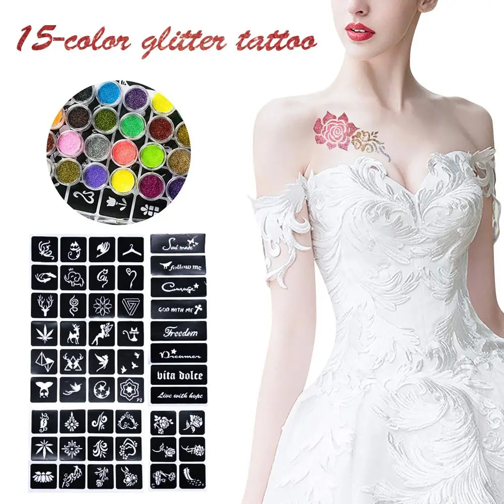 15 Colors Diamond Glitter Semi-permanent Temporary Tattoo Set 50 Templates Fluorescent Glitter Powder Body Art Paint For Party
15 Colors Diamond Glitter Semi-permanent Temporary Tattoo Set 50 Templates Fluorescent Glitter Powder Body Art Paint For Party