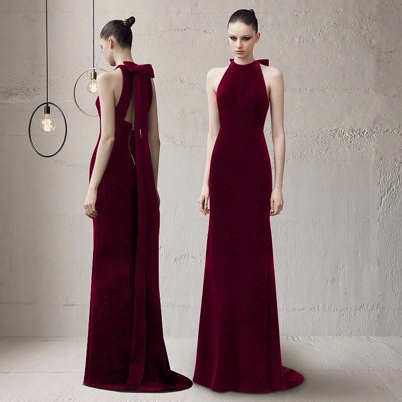 Velvet Sexy Evening Dress Mermaid Halter Neck Bow Backless Sleeveless Red Wine Christmas Ceremony Wedding Prom Gown Elegant 2022
Velvet Sexy Evening Dress Mermaid Halter Neck Bow Backless Sleeveless Red Wine Christmas Ceremony Wedding Prom Gown Elegant 2022