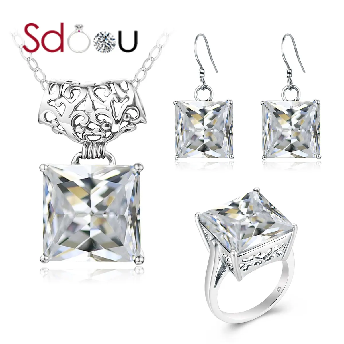 SDOOU Bridal Jewelry Set New Trendy Wedding Silver 925 Ring Drop Earring Pendant Square Zircon Luxury Brand Jewelry For Women
SDOOU Bridal Jewelry Set New Trendy Wedding Silver 925 Ring Drop Earring Pendant Square Zircon Luxury Brand Jewelry For Women