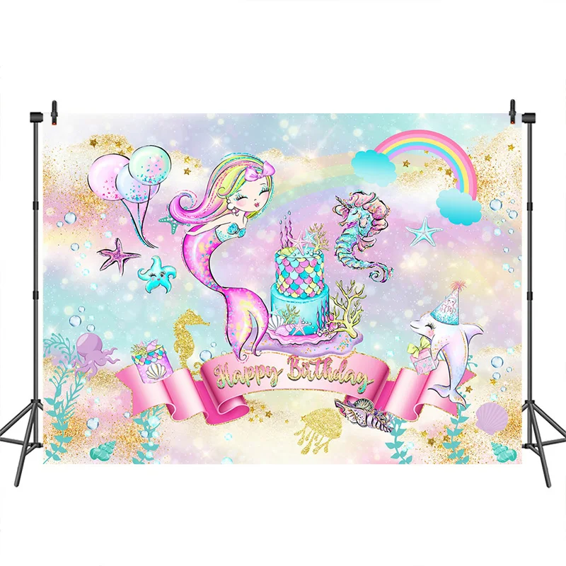 Mermaid Birthday Backdrop Underwater Gold Glitter Rainbow Photogtaphy Background Birthday Party Dessert Table Banner Decorations
Mermaid Birthday Backdrop Underwater Gold Glitter Rainbow Photogtaphy Background Birthday Party Dessert Table Banner Decorations