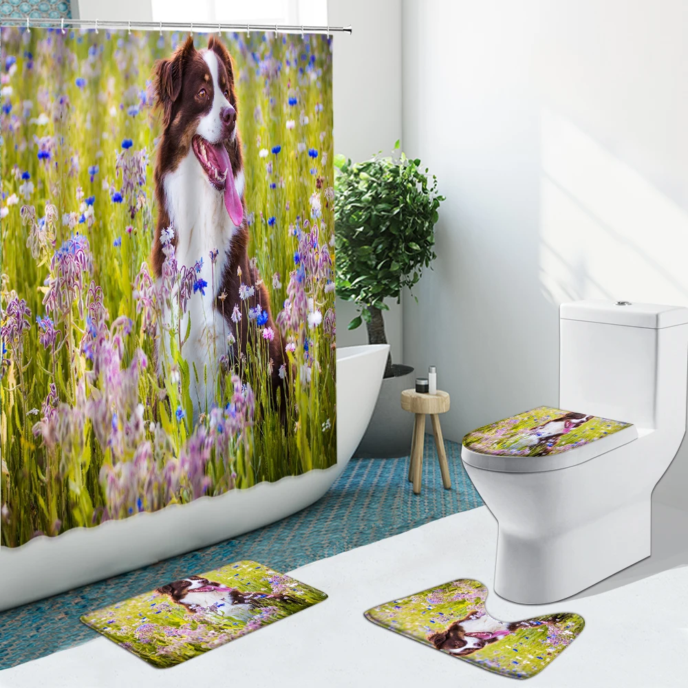 4Pcs Funny Animal Dog Floral Shower Curtain Pet Cat Flower Green Plant Bathroom Set Non-Slip Rugs Toilet Cover Carpet Bath Mat
4Pcs Funny Animal Dog Floral Shower Curtain Pet Cat Flower Green Plant Bathroom Set Non-Slip Rugs Toilet Cover Carpet Bath Mat