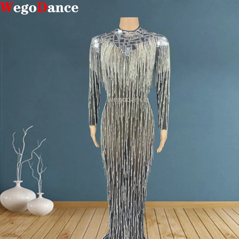 Silver Rhinestones Fringes Dress Lady Prom Evening Outfit Bar Singer Mesh Shining Birthday Tassels
Silver Rhinestones Fringes Dress Lady Prom Evening Outfit Bar Singer Mesh Shining Birthday Tassels