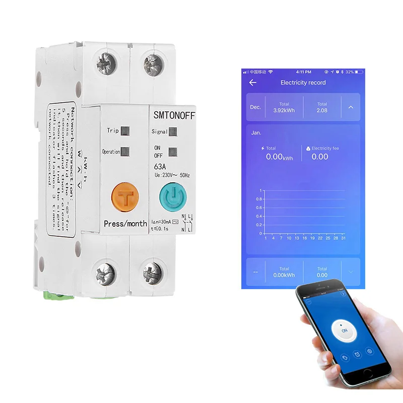 

Single phase Din rail WIFI Smart Energy Meter leakage protection remote read kWh Meter wattmeter voice control alexa