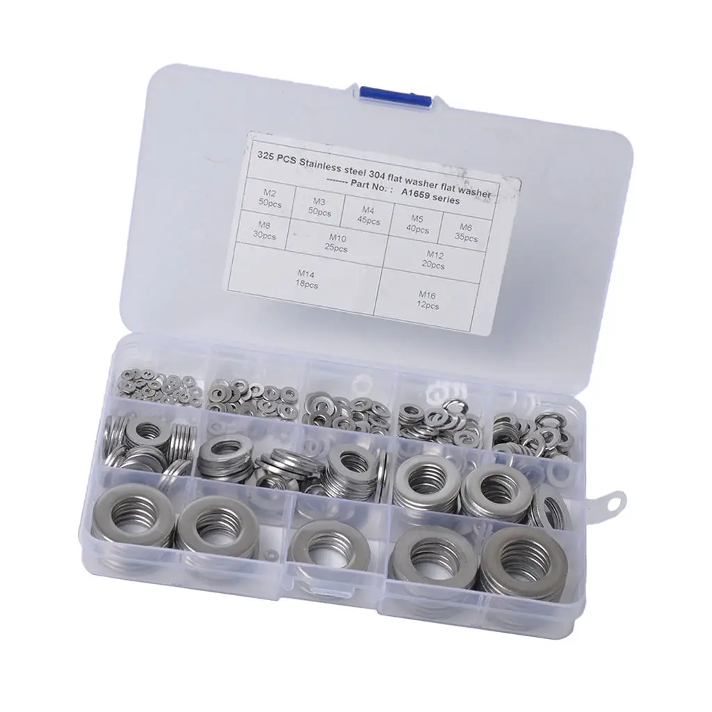 Раздельный замок из нержавеющей стали и плоская шайба в ассортименте | Набор из 325 шт.
Раздельный замок из нержавеющей стали и плоская шайба в ассортименте | Набор из 325 шт.