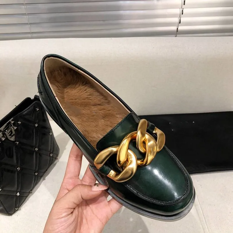 Winter Loafers Warm Plus Velvet Casual Shoes Metal Chain Genuine Leather Thick Bottom Single Shoes British Style Women Shoes
Winter Loafers Warm Plus Velvet Casual Shoes Metal Chain Genuine Leather Thick Bottom Single Shoes British Style Women Shoes