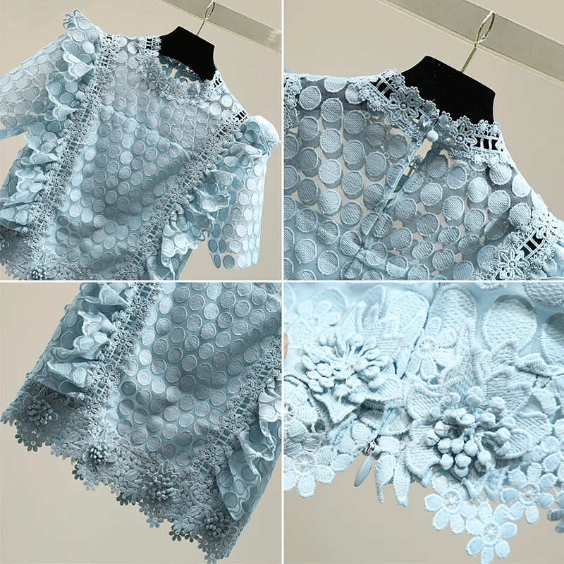 New Sexy Hollow Out Crochet Ruffles Lace Shirt Summer Womens Vintage Polka Dot Short Sleeve Slim White Blouse Plus Size 3XL Tops
New Sexy Hollow Out Crochet Ruffles Lace Shirt Summer Womens Vintage Polka Dot Short Sleeve Slim White Blouse Plus Size 3XL Tops