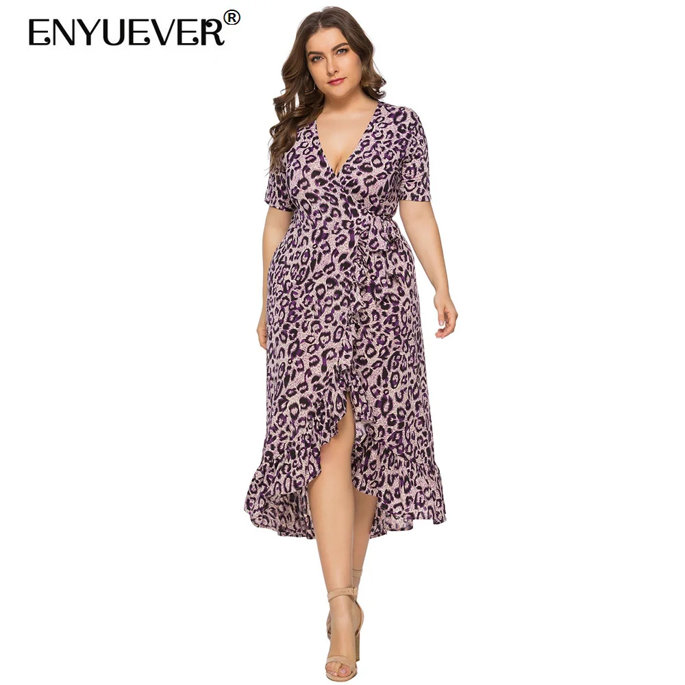 Enyuever Plus Size Leopard Dress Women Summer Clothes V Neck Short Sleeve Ruffle Hem Asymmetrical Sexy Party Casual Ladies Dress 
Enyuever Plus Size Leopard Dress Women Summer Clothes V Neck Short Sleeve Ruffle Hem Asymmetrical Sexy Party Casual Ladies Dress