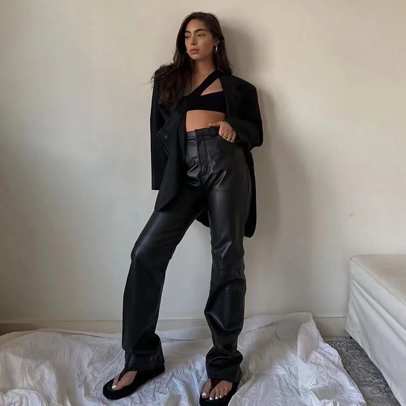 2021 New Fashion Autumn Winter Women High Waist Black Faux Leather Pants Lady PU Loose Pencil Trousers Elegant Pocket Streetwear
2021 New Fashion Autumn Winter Women High Waist Black Faux Leather Pants Lady PU Loose Pencil Trousers Elegant Pocket Streetwear