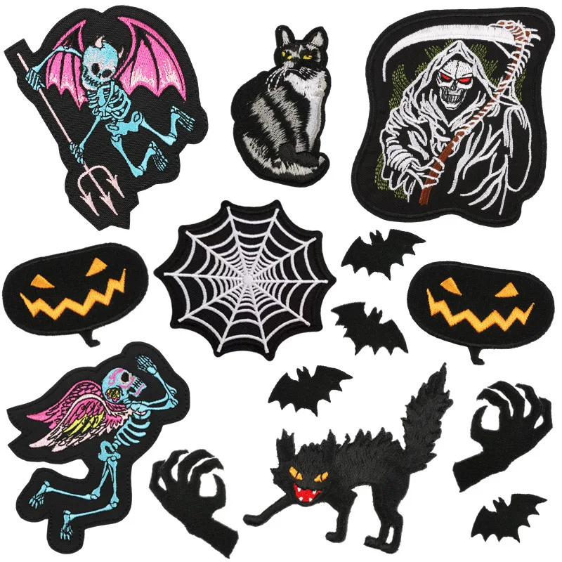 Color cotton embroidery bats buiter devil Halloween pumpkin patch clothes stick cobwebs terrorist Kitty embroidered label
Color cotton embroidery bats buiter devil Halloween pumpkin patch clothes stick cobwebs terrorist Kitty embroidered label