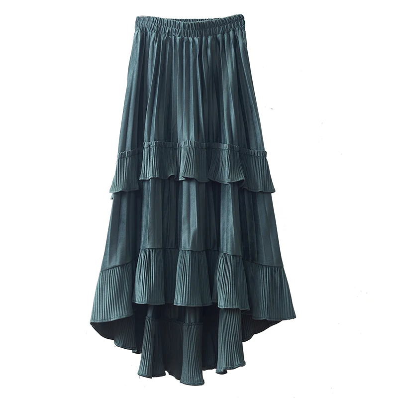 Ruffles Pleated Women Skirts Asymmetrical Solid A-Line Lady Elegant Buttoming Clothing Top Quality 
Ruffles Pleated Women Skirts Asymmetrical Solid A-Line Lady Elegant Buttoming Clothing Top Quality
