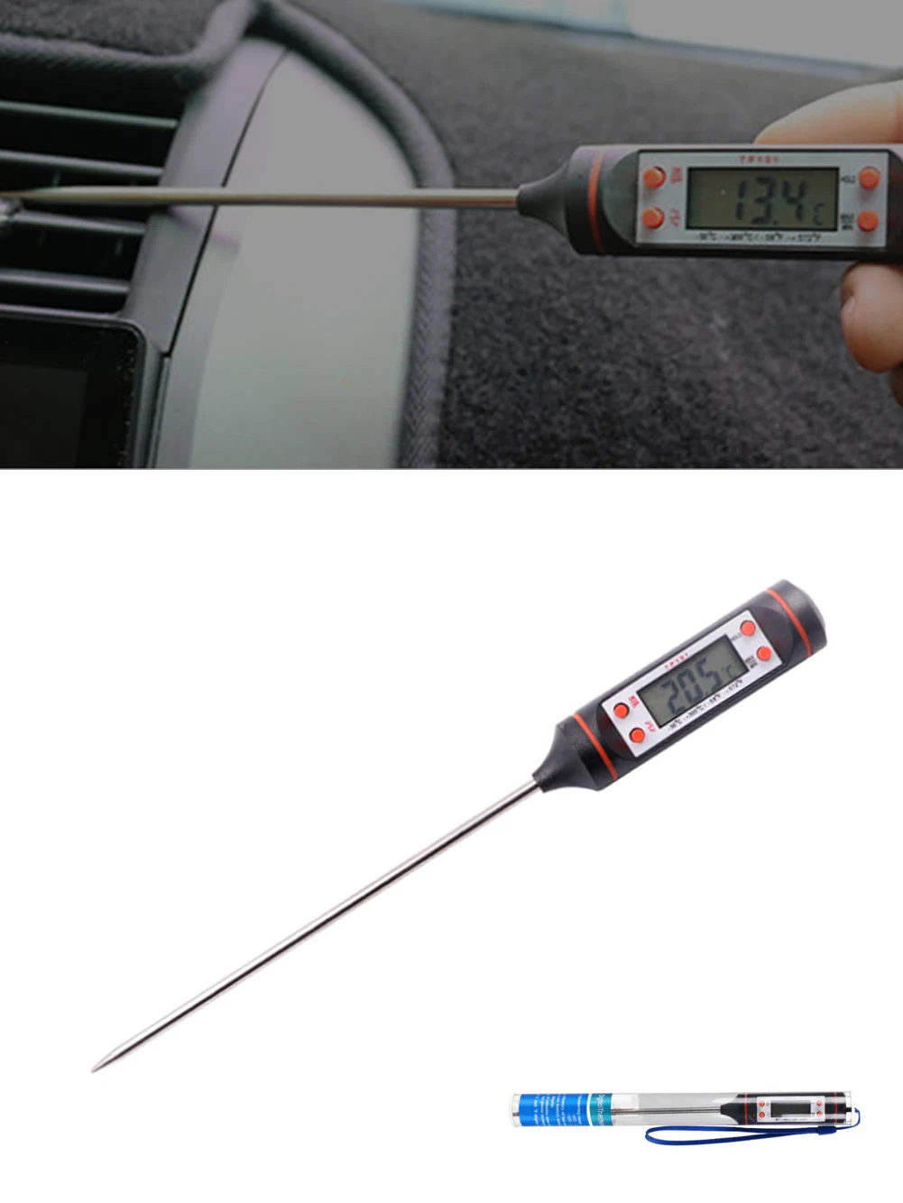 New Car Air Condition Outlet Thermometer With Long Probe LCD Display Digital Temperature Gauge Check Tool -50°C~+300°C Car Tools
New Car Air Condition Outlet Thermometer With Long Probe LCD Display Digital Temperature Gauge Check Tool -50°C~+300°C Car Tools