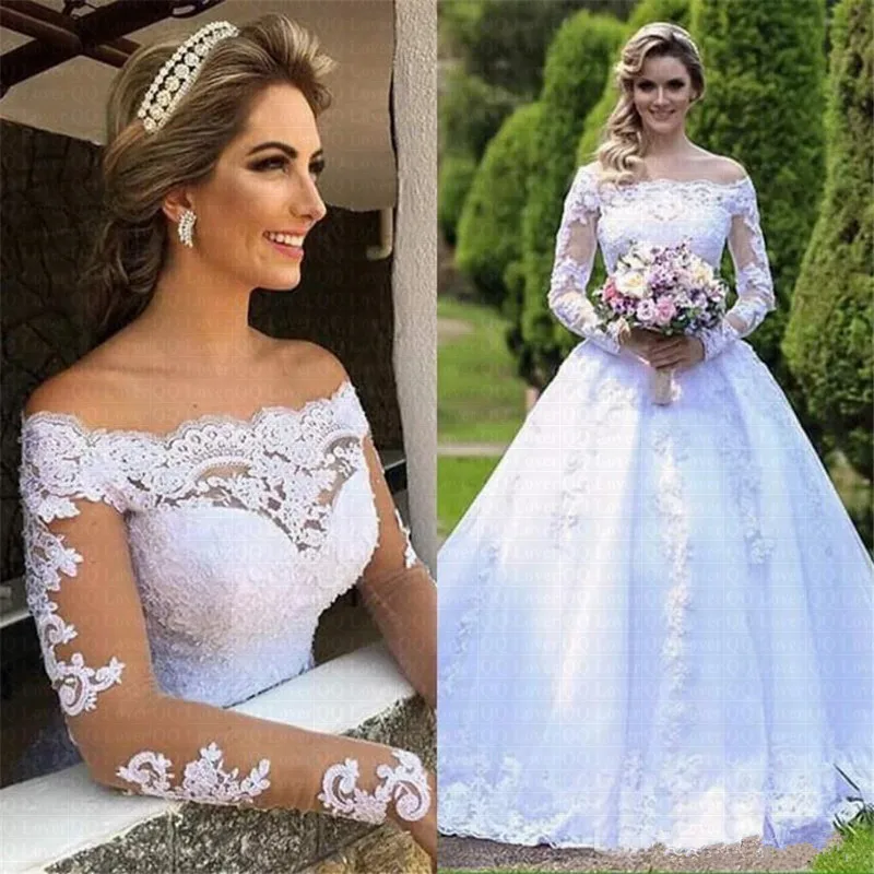 

Свадебное платье принцессы 2021 садовое с открытыми плечами с длинным рукавом с бусинами арабское платье свадебное платье