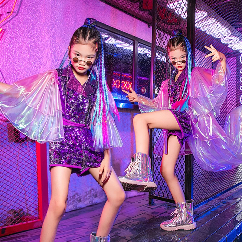 Girls Jazz Dance Stage Performance Costumes Purple Sequin Gauze Suit Kids Hip Hop Clothing Modern Street Dance Outfits DQL6010
Girls Jazz Dance Stage Performance Costumes Purple Sequin Gauze Suit Kids Hip Hop Clothing Modern Street Dance Outfits DQL6010