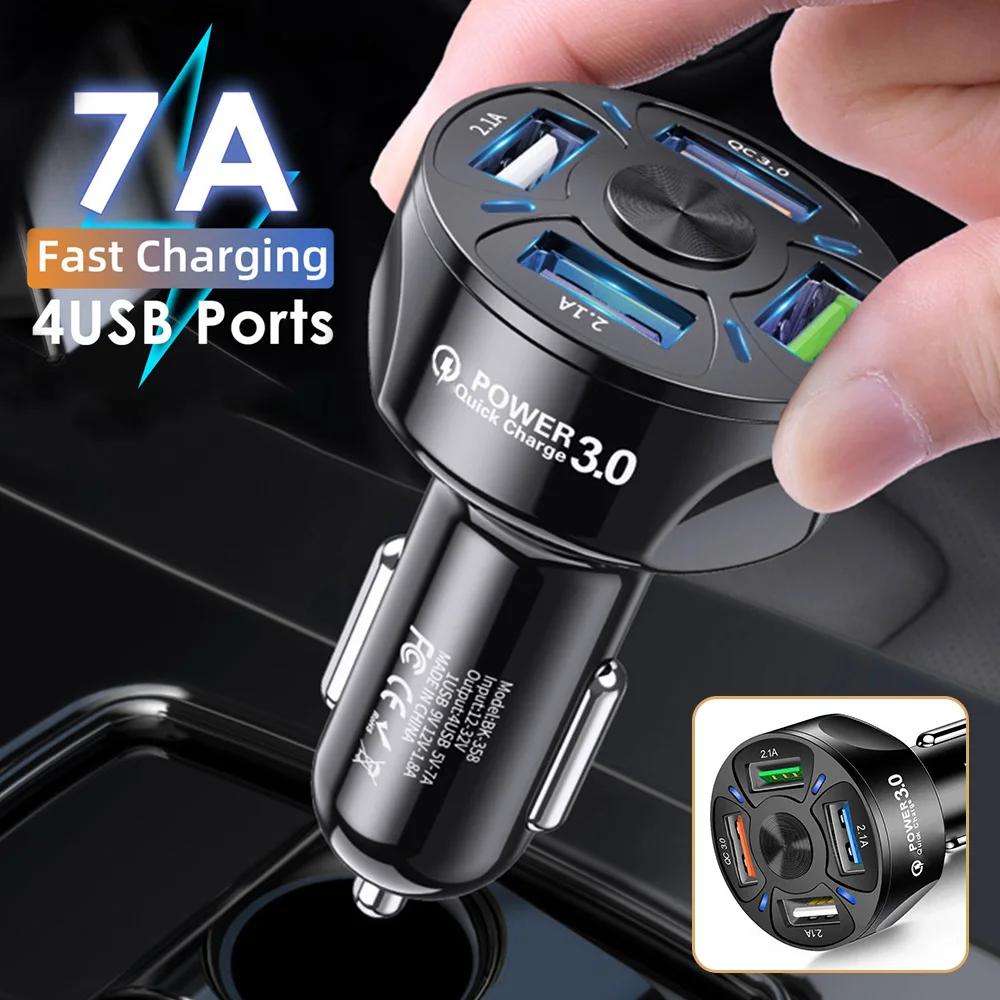 12-24V Fast 7A QC3.0 4 USB Port Car Charger Cigarette Lighter Socket Adapter For iPhone 11 Xiaomi Huawei Mobile Phone
12-24V Fast 7A QC3.0 4 USB Port Car Charger Cigarette Lighter Socket Adapter For iPhone 11 Xiaomi Huawei Mobile Phone