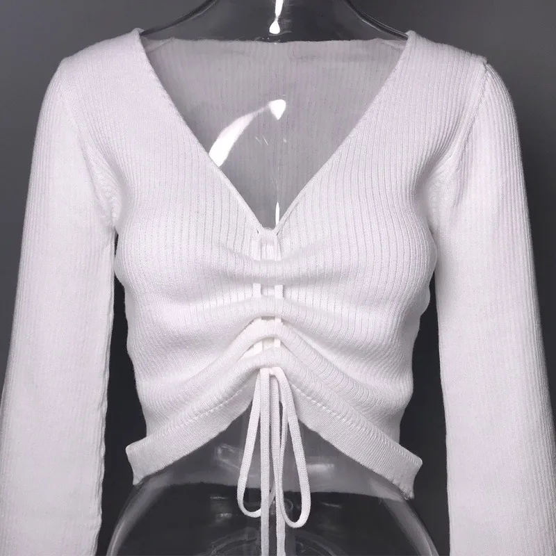 2020 Autumn Winter Knitted Sweater Women Pullover Long Sleeve Short Crop Top Sweaters Sexy V Neck Lace Up Casual Women Knitwear
2020 Autumn Winter Knitted Sweater Women Pullover Long Sleeve Short Crop Top Sweaters Sexy V Neck Lace Up Casual Women Knitwear