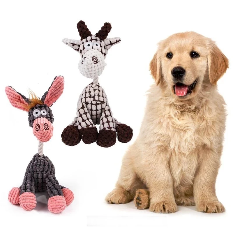 

Fun Pet Chewing Animals Donkey Shaped Dog Bite Corduroy Plush Teething Toy for Small Dogs High Quality Pet Training Supplies