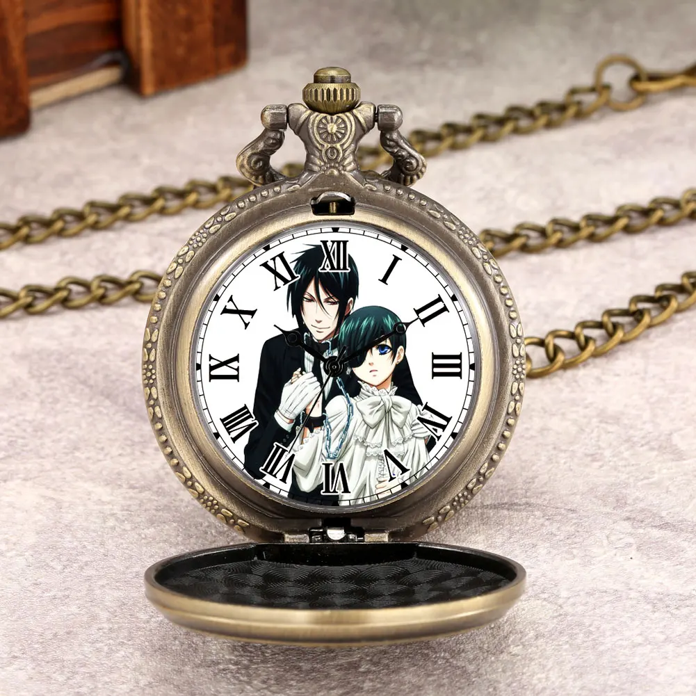 Japanese Anime Black Butler Theme Brass Pocket Chain Watch Quartz Man Roman Dial Fine Cover Durable Pendant Present For Friends
Japanese Anime Black Butler Theme Brass Pocket Chain Watch Quartz Man Roman Dial Fine Cover Durable Pendant Present For Friends