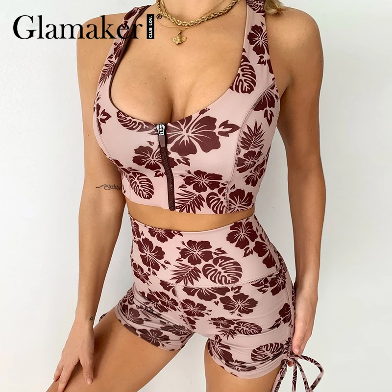Glamaker Casual sprtwear women 2 piece suits Sleeveless cropped top vest and slim shorts Backless leaf printed female sets
Glamaker Casual sprtwear women 2 piece suits Sleeveless cropped top vest and slim shorts Backless leaf printed female sets