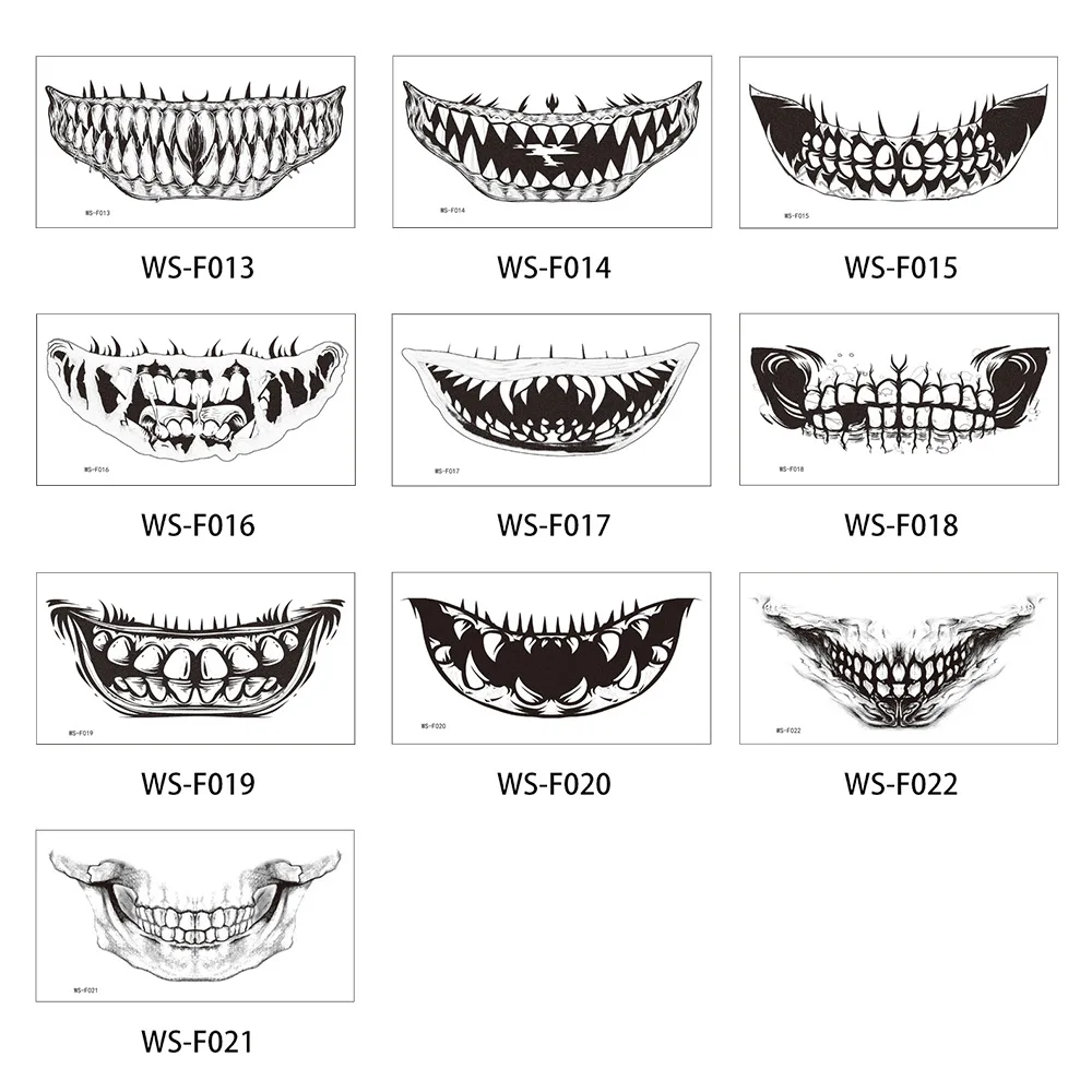 Halloween Mouth Teeth Face Sticker Tattoo Stickers Waterproof Temporary Fake Tatto Flash Tatoo for Men Women
Halloween Mouth Teeth Face Sticker Tattoo Stickers Waterproof Temporary Fake Tatto Flash Tatoo for Men Women