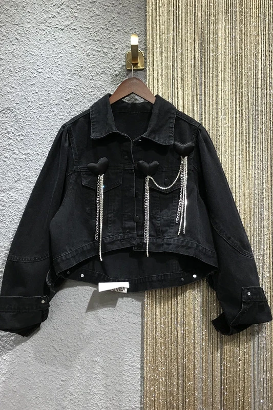 Fashion Rhinestone Chain Denim Jacket Women's Clothing 2021 Spring and Summer Black Short Jacket Female Oversized Denim Coat
Fashion Rhinestone Chain Denim Jacket Women's Clothing 2021 Spring and Summer Black Short Jacket Female Oversized Denim Coat