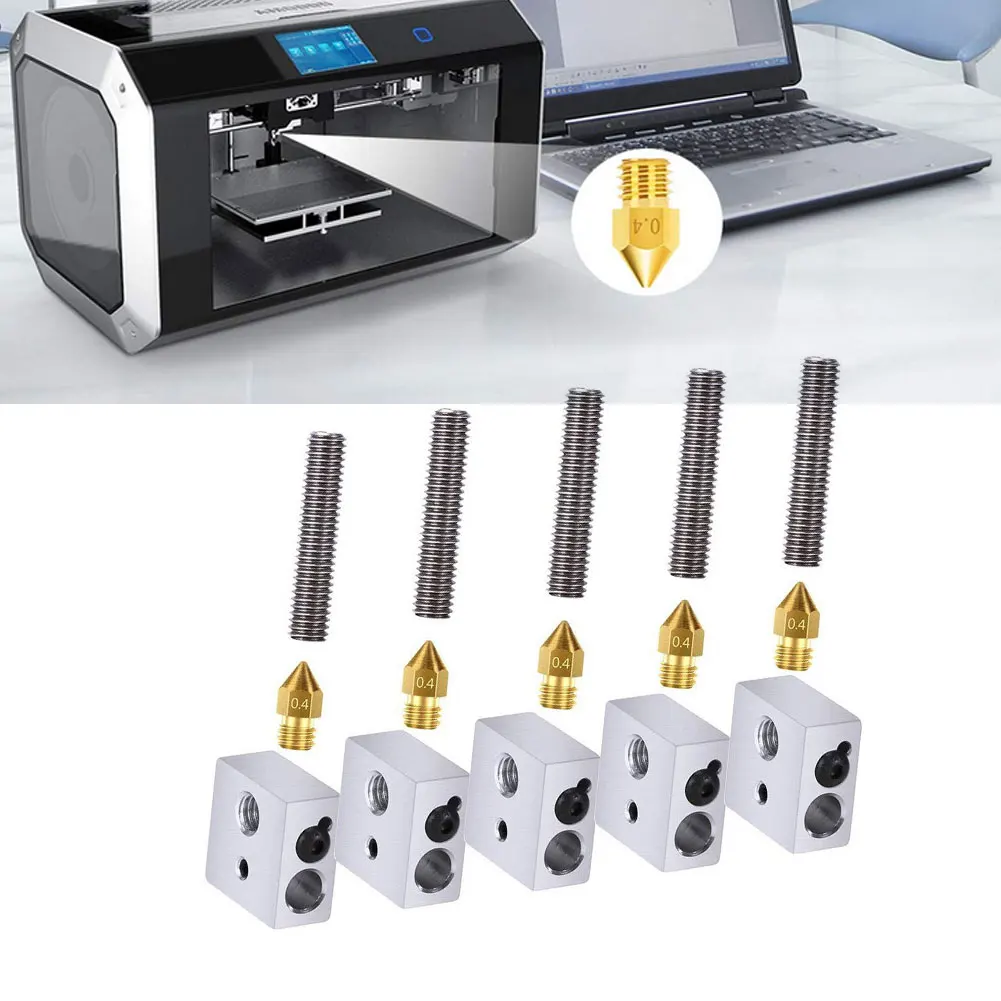 5PCS 3D Printer Accessories Extruder Set 0.4mm Nozzle 1.75mm Throat Tube Aluminium Heater Block Thermistor Tool Set
5PCS 3D Printer Accessories Extruder Set 0.4mm Nozzle 1.75mm Throat Tube Aluminium Heater Block Thermistor Tool Set