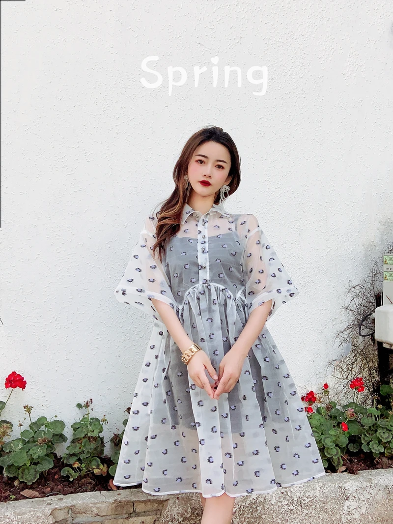 Loose Jacquard Perspective Ball Gown Fashion Short Sleeve Dress A-Line Turn-Down Collar Floral Print Party Mini Vestidos
Loose Jacquard Perspective Ball Gown Fashion Short Sleeve Dress A-Line Turn-Down Collar Floral Print Party Mini Vestidos