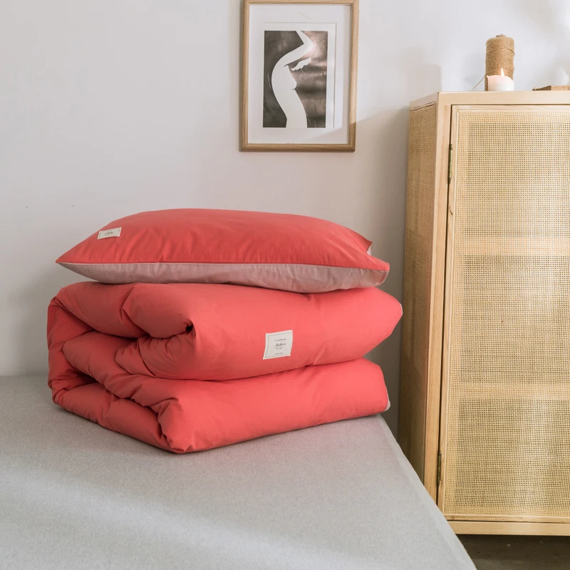 Soild Color Queen 100% Cotton Reversible Bedding Set Quilt Red Orange Duvet Cover AB Version 87x94 In Breathable Comfortable 
Soild Color Queen 100% Cotton Reversible Bedding Set Quilt Red Orange Duvet Cover AB Version 87x94 In Breathable Comfortable