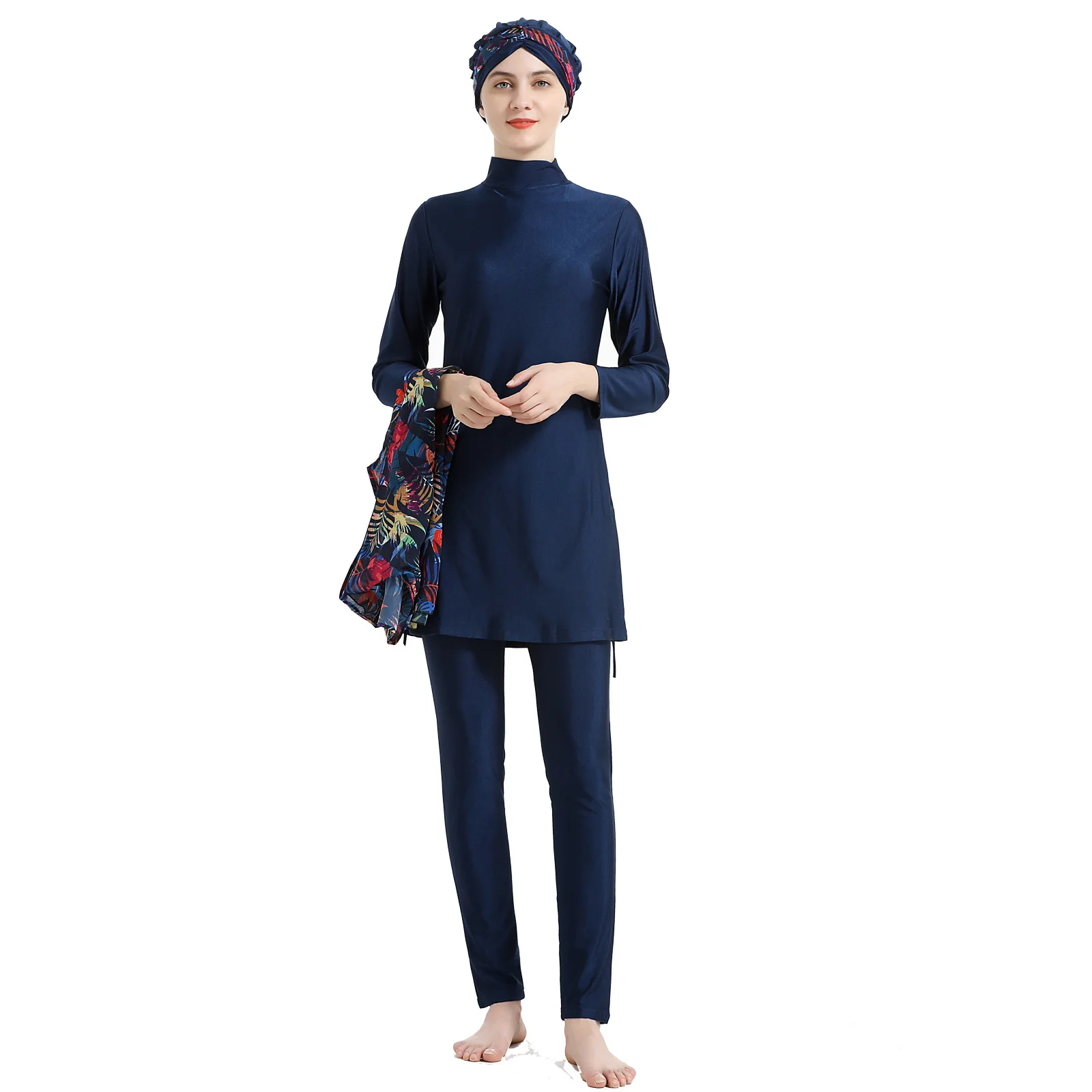 High Quality Muslim Full Cover Swimwear Women's Fashion Split Printed Beach Swimsuit Set Conservative Islamic Burkini | Спорт и