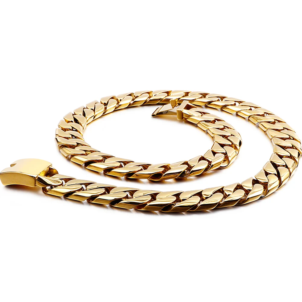 Luxury Polished 17MM Wide Gold Cuban Chain Necklace Men Stainless Steel Cool Male Jewelry Acccessories Fashion Mens Necklaces 
Luxury Polished 17MM Wide Gold Cuban Chain Necklace Men Stainless Steel Cool Male Jewelry Acccessories Fashion Mens Necklaces