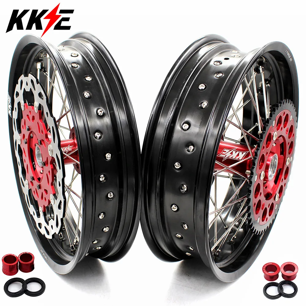 KKE 3 5*17/4.25*17 полный комплект колес Supermoto для HONDA CRF250R 2004 2013 CRF450R 2002 2012 красный/черный