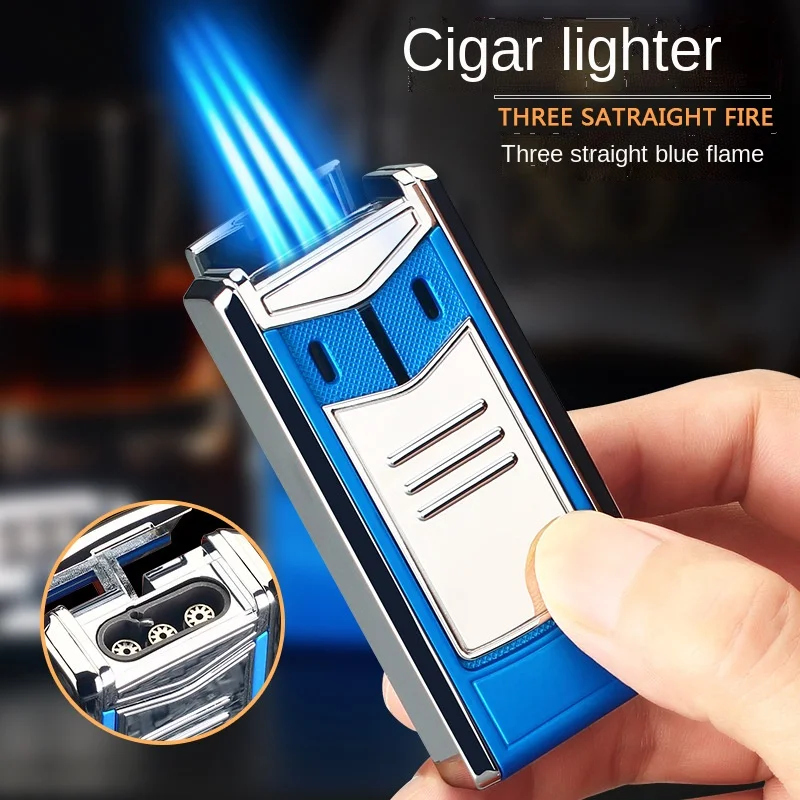 Cigar Moxibustion Lighter Pull Down Lighter Creative Powerful Three Straight Blue Flame Cigar Windproof Lighter Smoking Lighter 
Cigar Moxibustion Lighter Pull Down Lighter Creative Powerful Three Straight Blue Flame Cigar Windproof Lighter Smoking Lighter