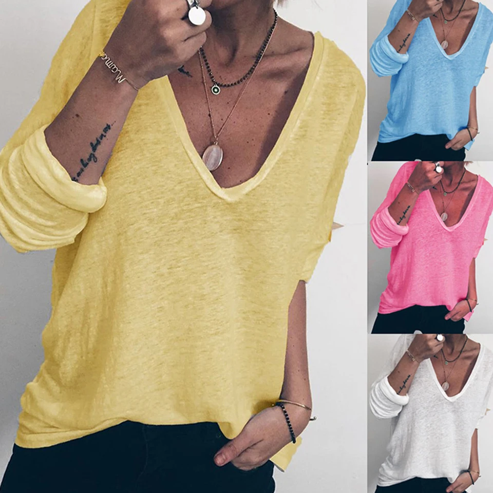 Deep V Neck T Shirts For Women Long Sleeve Street Fashion Hipster Clothes Solid Color Shirt Xxl Plain Basic Tshirt Fashion 2020
Deep V Neck T Shirts For Women Long Sleeve Street Fashion Hipster Clothes Solid Color Shirt Xxl Plain Basic Tshirt Fashion 2020
