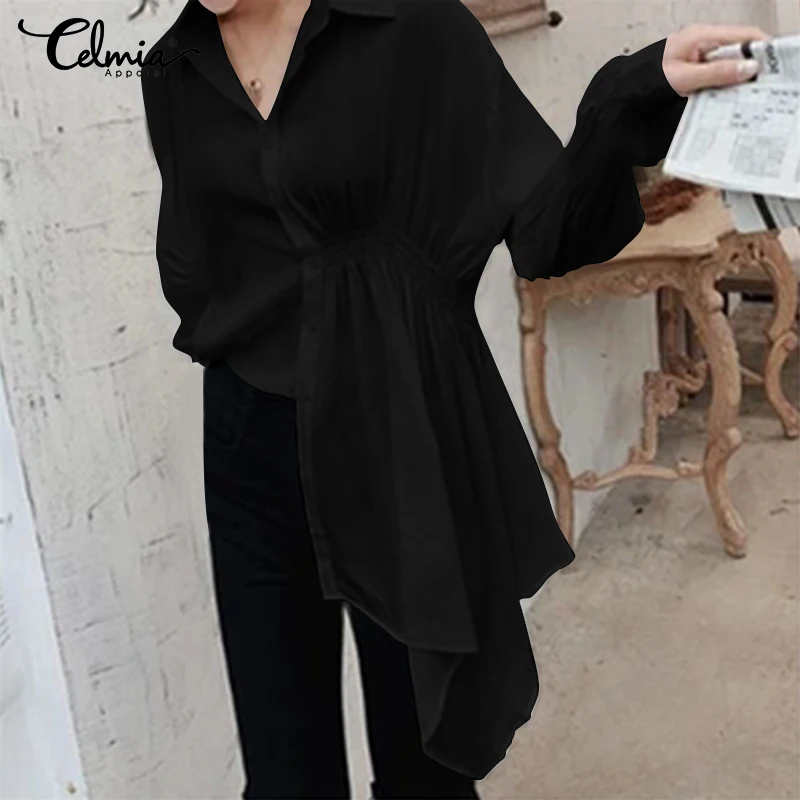2021 Celmia весенние женские повседневные блузки с длинным рукавом рубашки рюшами на