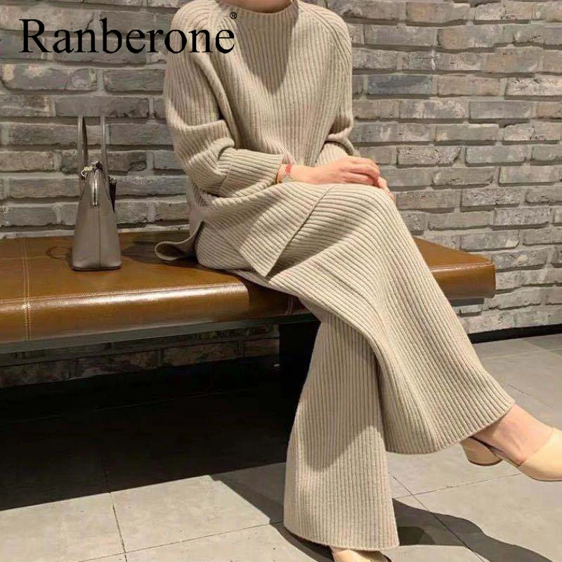 Модный спортивный костюм Ranberone, пуловер для жен, свитер + брюки с широкими штанинами, повседневный однотонный свободный спортивный костюм, теплые костюмы для фитнеса
Модный спортивный костюм Ranberone, пуловер для жен, свитер + брюки с широкими штанинами, повседневный однотонный свободный спортивный костюм, теплые костюмы для фитнеса