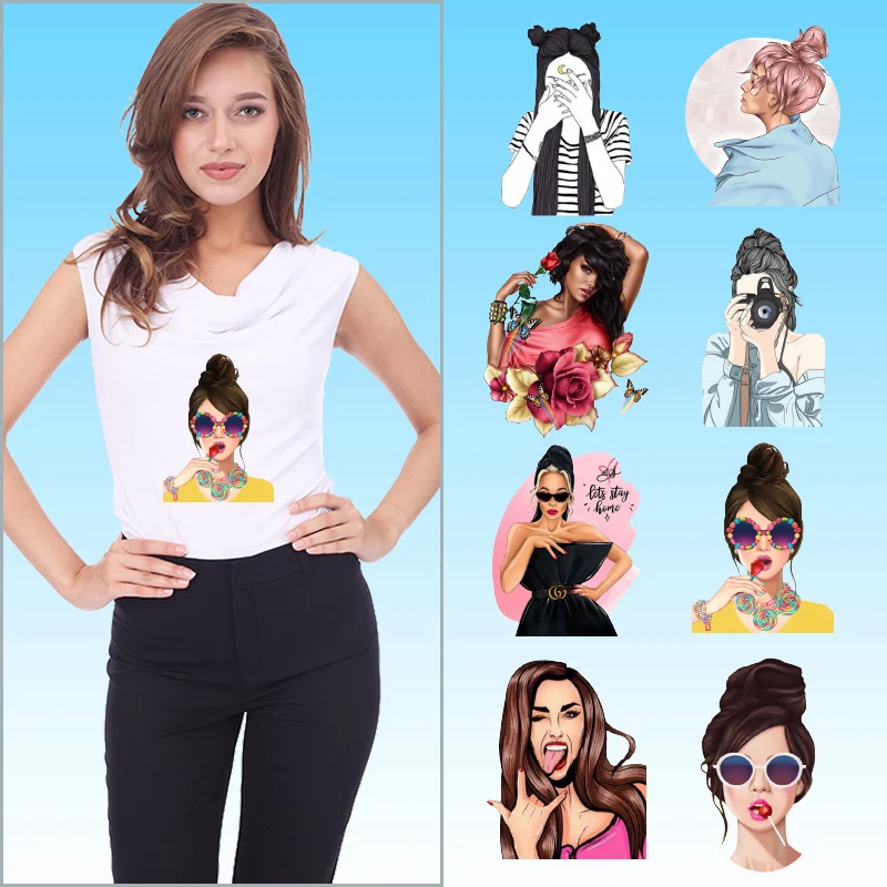 The beauty face Black skirt DIY Appliques Washable Patches for Clothing DIY T-shirt Thermal Stickers Heat Transfer PVC Patch 
The beauty face Black skirt DIY Appliques Washable Patches for Clothing DIY T-shirt Thermal Stickers Heat Transfer PVC Patch