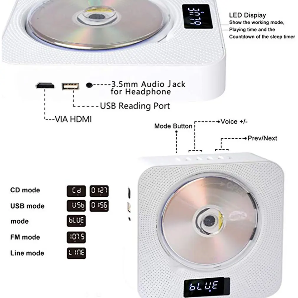 Portable DVD / CD Player BT Wall Mountable CD Music Player with Remote Control HDMI for TV Home CD Boombox
Portable DVD / CD Player BT Wall Mountable CD Music Player with Remote Control HDMI for TV Home CD Boombox