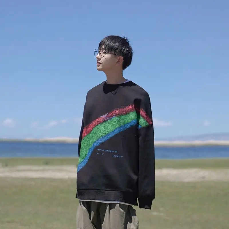 Autumn Hong Kong Style Long Sleeve Sweatshirt men's Plush Student Korean loose Japanese rainbow printing trend men's clothing
Autumn Hong Kong Style Long Sleeve Sweatshirt men's Plush Student Korean loose Japanese rainbow printing trend men's clothing