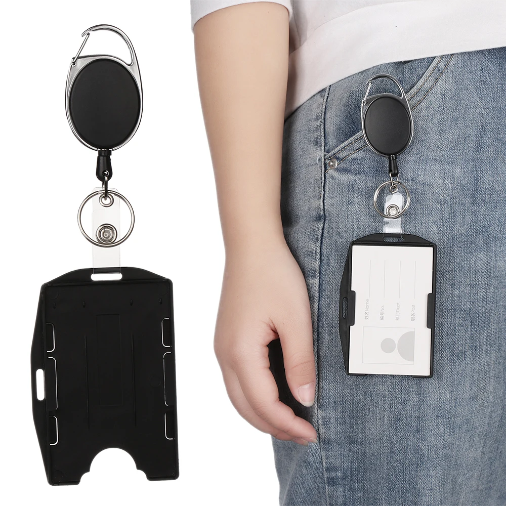 

Unisex ID Retractable Badge Holder Reel & Double Sided ID Card Badge Holder Hard Plastic Protector Cover Card Sleeve