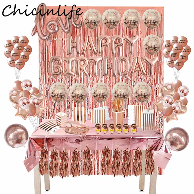 Chicinlife Rosegold бумажные тарелки и стаканы скатерти салфетки соломы ведро для
