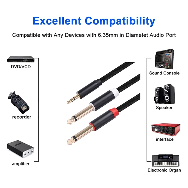 3.5mm to Dual 1/4" Stereo Breakout Cable 1/8" TRS Stereo to Dual 6.35mm 1/4" TS Mono Plug Y Splitter Patch Microphone
3.5mm to Dual 1/4" Stereo Breakout Cable 1/8" TRS Stereo to Dual 6.35mm 1/4" TS Mono Plug Y Splitter Patch Microphone