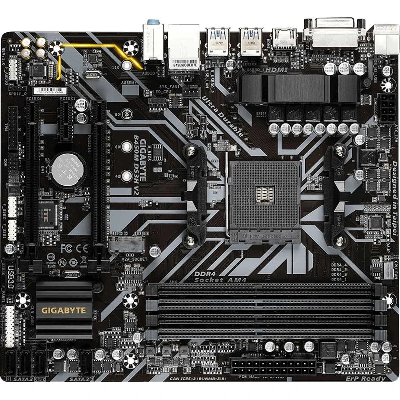 Материнская плата GIGABYTE B450M DS3H V2 SocketAM4 AMD B450 mATX Ret | Компьютеры и офис