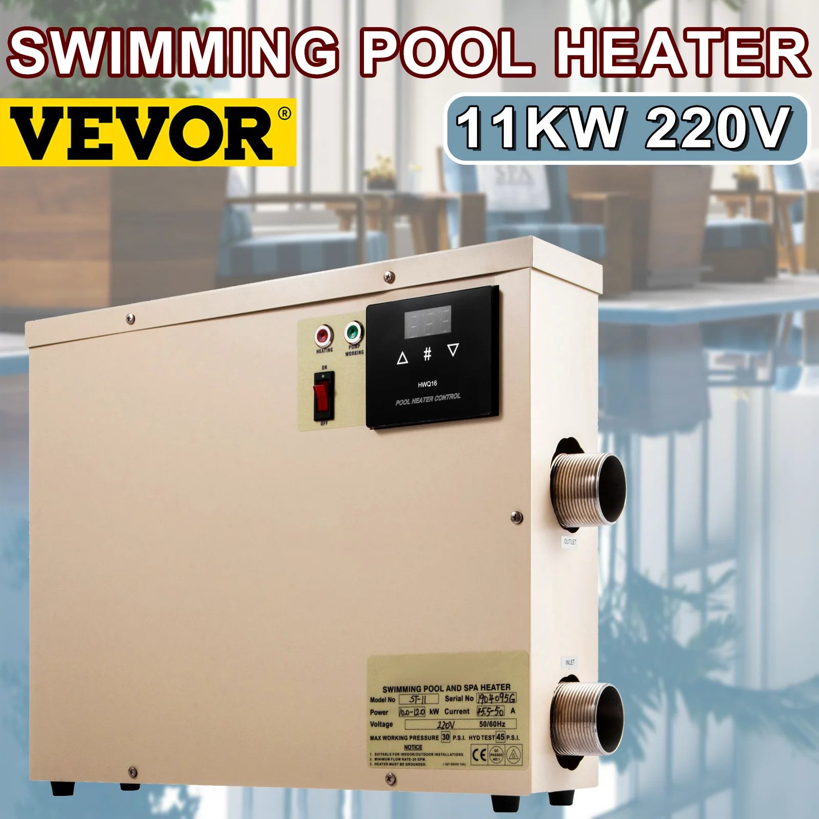 

VEVOR 11KW 220V Electric Digital Water Heater Thermostat Swimming Pool Heater SPA Hot Tub Bath Heating Adjustable Temperature