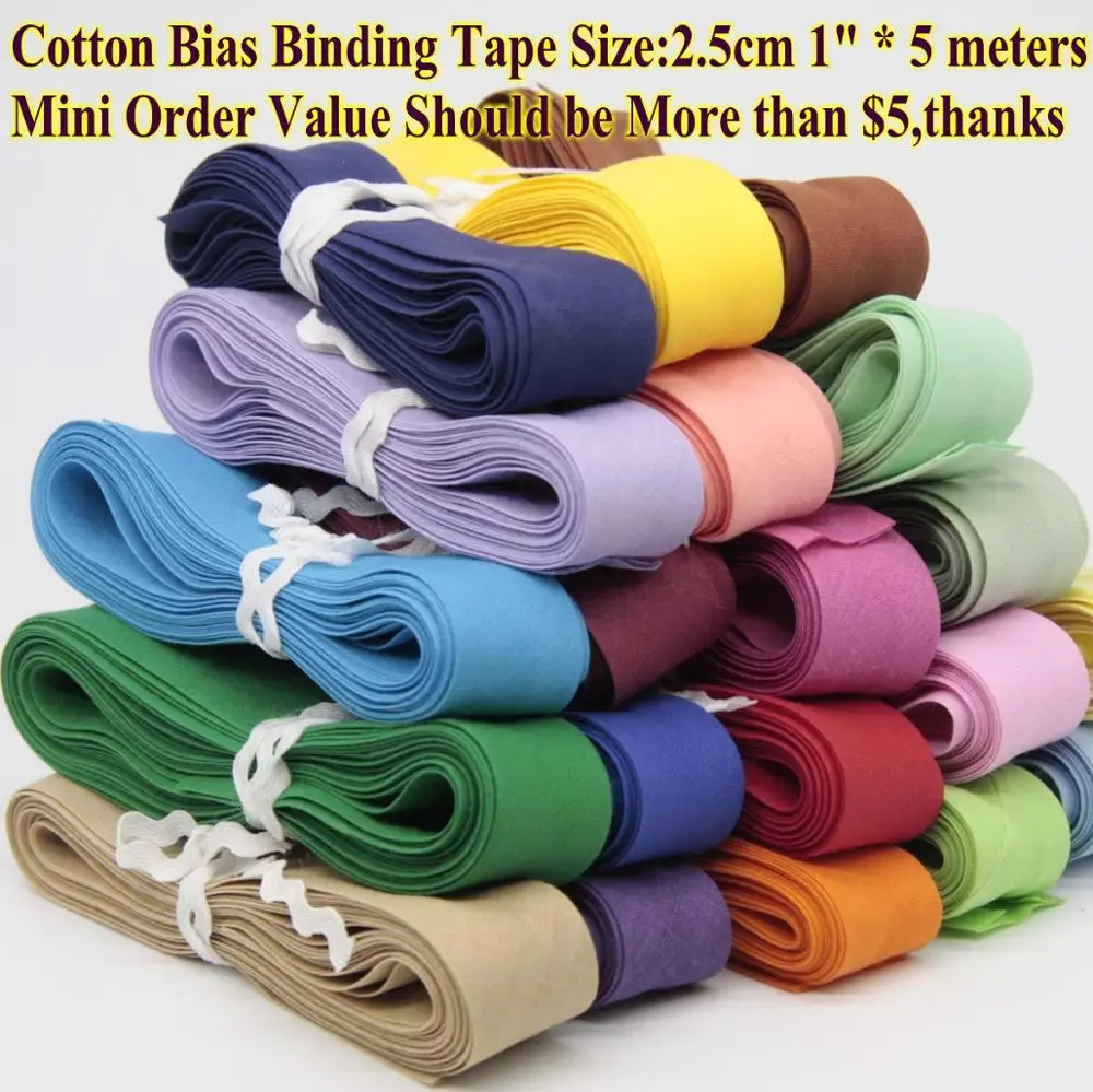 

100% Folded Cotton Bias Binding Tape ,Size: 25mm, Width:1",2.5cm,5Meters/Lot DIY Garment Accessories Handmade Small Packs