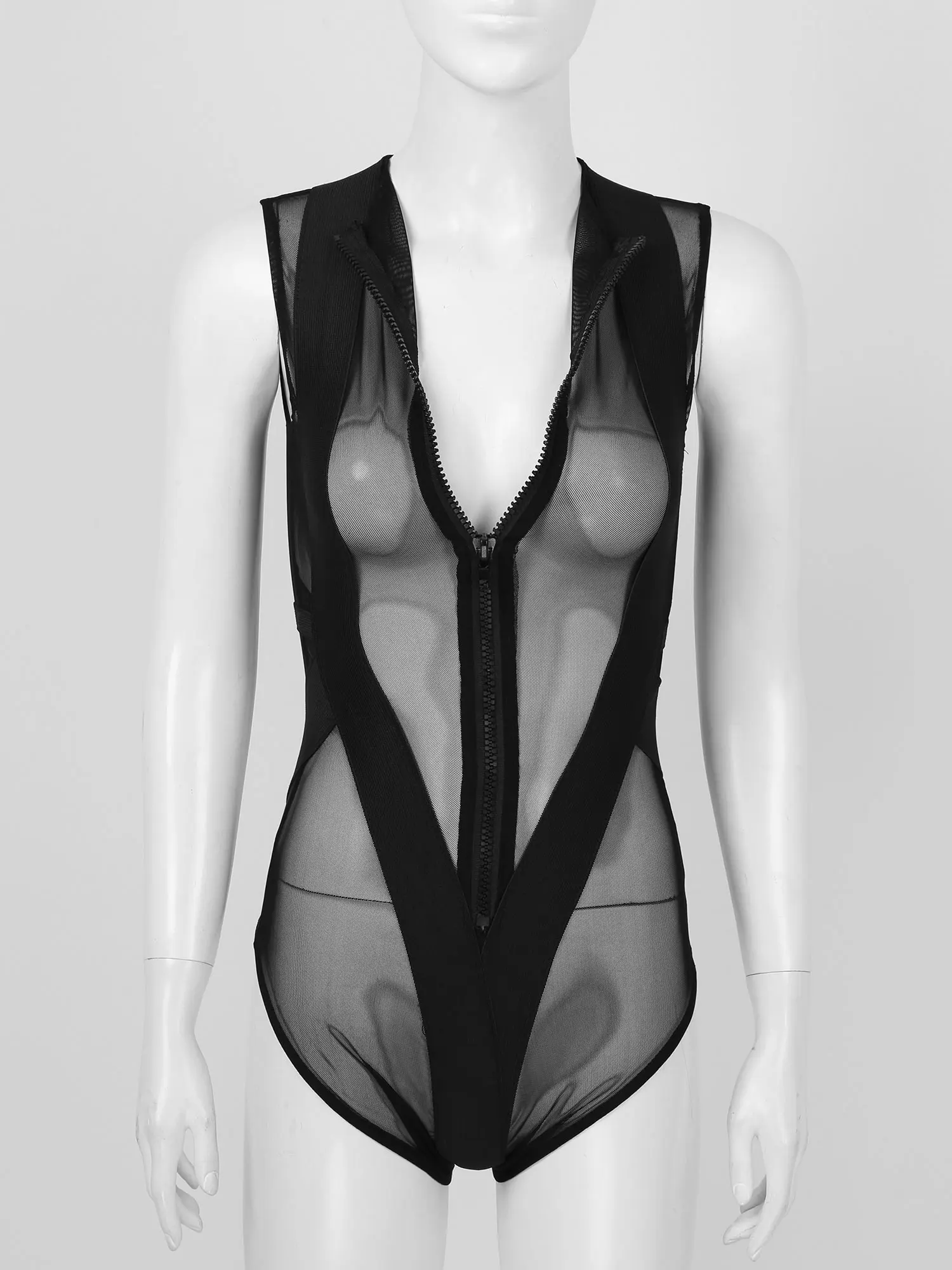 Womens Sexy Lingerie See-through Sheer Mesh Patchwork Bodysuit One-piece Crew Neck Sleeveless Zipper Front Leotard Nightwear
Womens Sexy Lingerie See-through Sheer Mesh Patchwork Bodysuit One-piece Crew Neck Sleeveless Zipper Front Leotard Nightwear