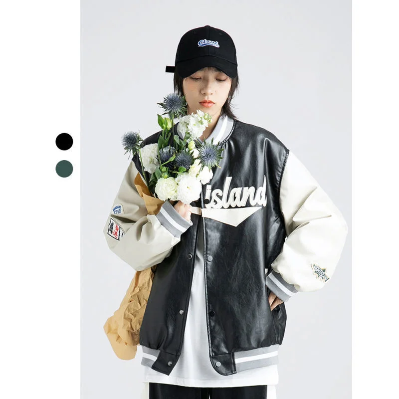 American fashion brand baseball suit women's 2021 spring and autumn new splicing PU leather flight jacket trend leisure Jacket
American fashion brand baseball suit women's 2021 spring and autumn new splicing PU leather flight jacket trend leisure Jacket