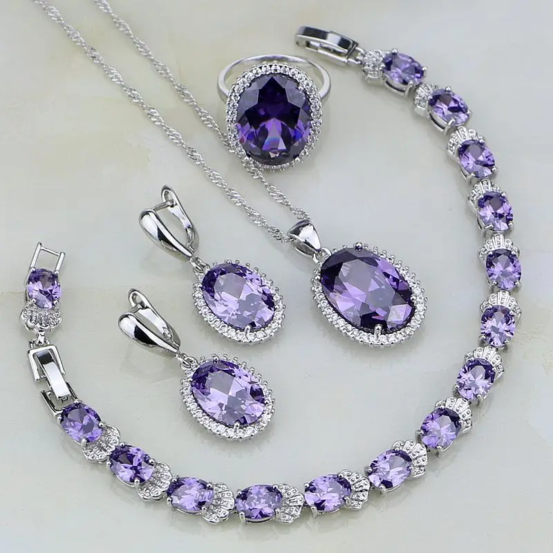 925 Sterling Silver Jewelry Sets Purple Cubic Zirconia White Zircon For Women Wedding Earrings/Pendant/Necklace/Bracelet/Ring
925 Sterling Silver Jewelry Sets Purple Cubic Zirconia White Zircon For Women Wedding Earrings/Pendant/Necklace/Bracelet/Ring