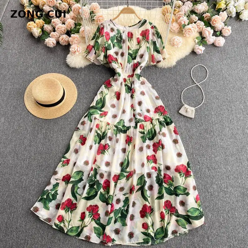 Runway dresses luxury Maxi Dress summer women's wear o-neck butterfly sleeve Floral ball town dresses elegant high quality 2021 
Runway dresses luxury Maxi Dress summer women's wear o-neck butterfly sleeve Floral ball town dresses elegant high quality 2021