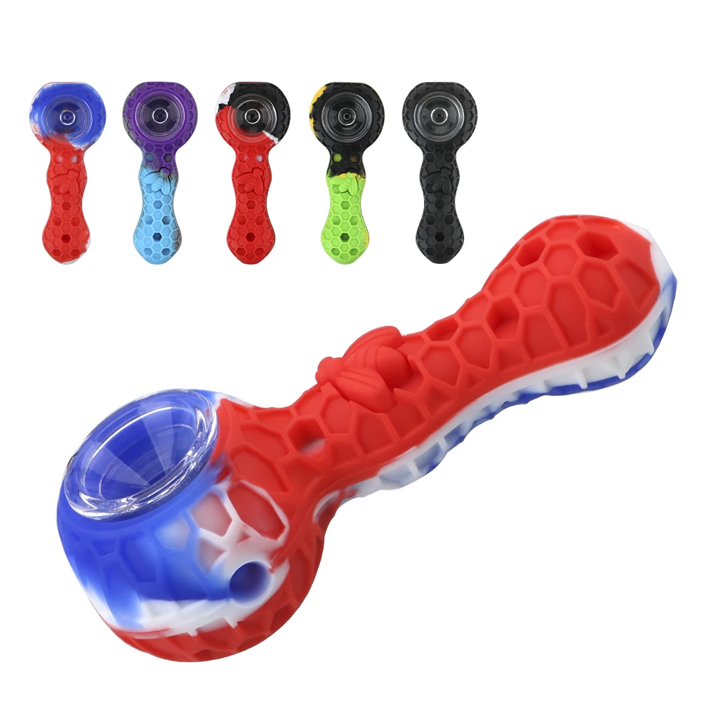 

Silicone Glass Smoking Pipes Random Color Grinder Weed Travel Tobacco Pipes Spoon Unbreakable Cigarette Accessories