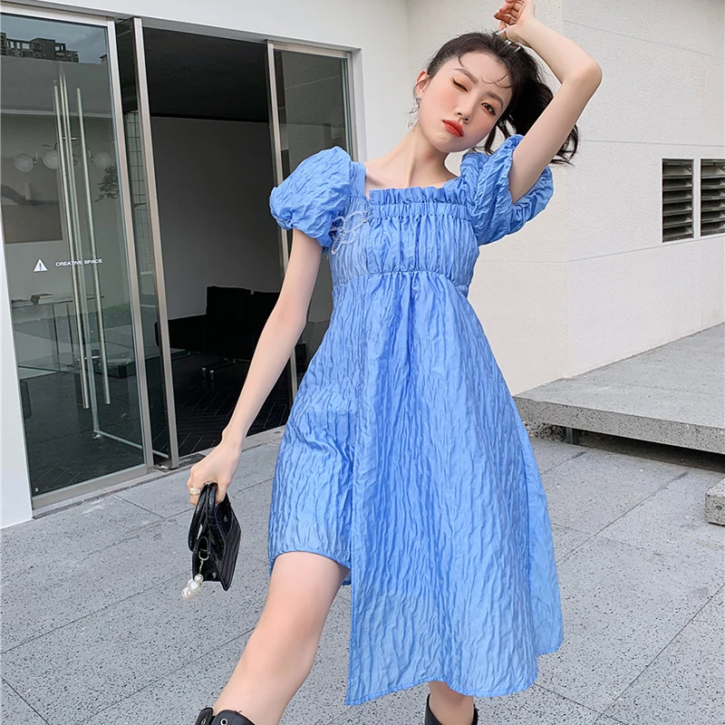 Irregular Women Dress Summer Mid-Length Sexy Fashion Casual Design Ladies New Puff Sleeve Blue Jacquard Female Skirt L3
Irregular Women Dress Summer Mid-Length Sexy Fashion Casual Design Ladies New Puff Sleeve Blue Jacquard Female Skirt L3