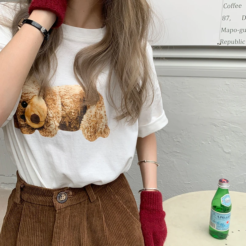 Summer Bear Short Sleeved T Shirt Women Ins O-neck Cartoon Loose Top Cute Bear Print College Casual T-shirt Cotton Lady Clothing
Summer Bear Short Sleeved T Shirt Women Ins O-neck Cartoon Loose Top Cute Bear Print College Casual T-shirt Cotton Lady Clothing